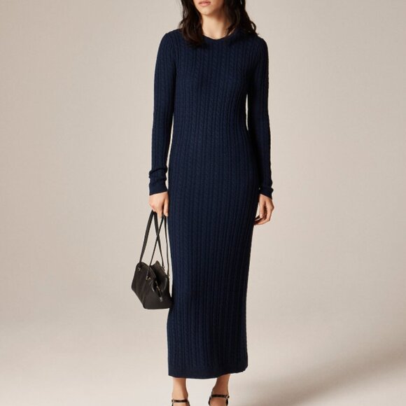 J. Crew Dresses & Skirts - J. Crew Navy Cable-Knit Sweater-Dress 100% Merino Wool Midi Length Sz S NWT